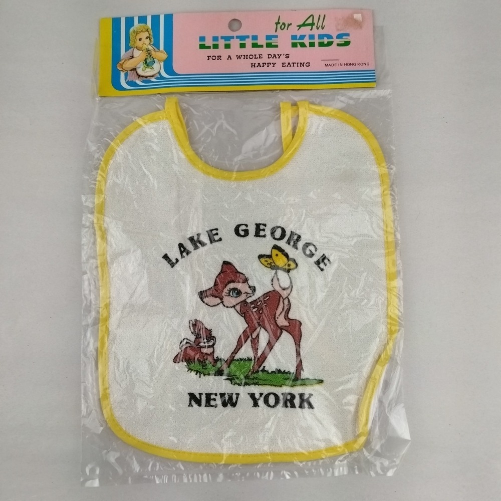 New Rare Vintage Baby Bib Hong Kong Tie Closure Bambi Deer Forest Animals Boho